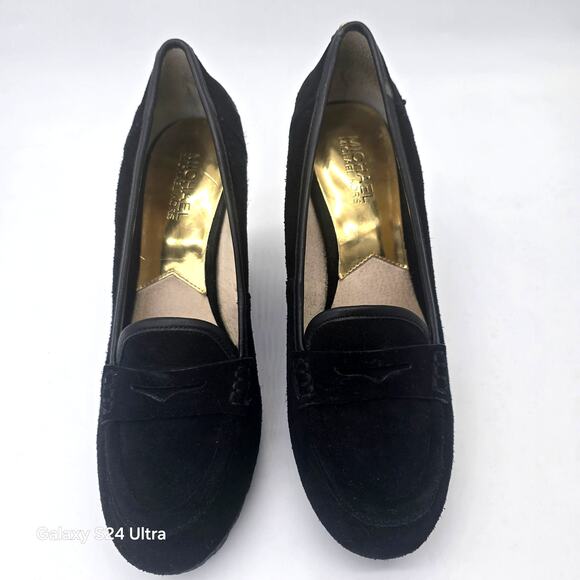 Michael Kors Black Suede Wedge Penny Loafer Platform Pumps Women's 9M - Picture 5 of 9